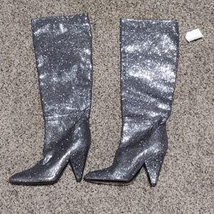 Giampaolo Viozzi Glitter Sparkle Knee‑High Boots — Italian Designer Size 7